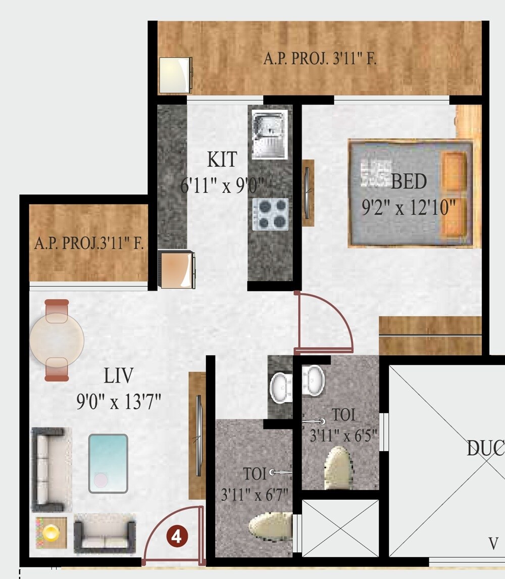 Floor plan of 1 BHK 439 Sq. Ft. Apartment in Shreeji Oasis, Thane