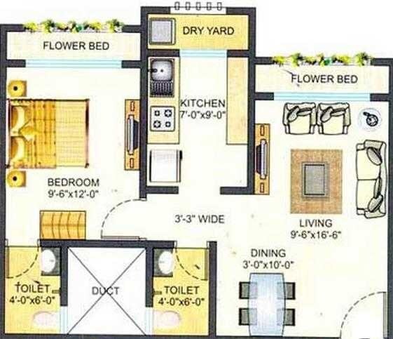 Floor plan of 1 BHK 660 Sq. Ft. Apartment in Shreeji Sea View, Thane