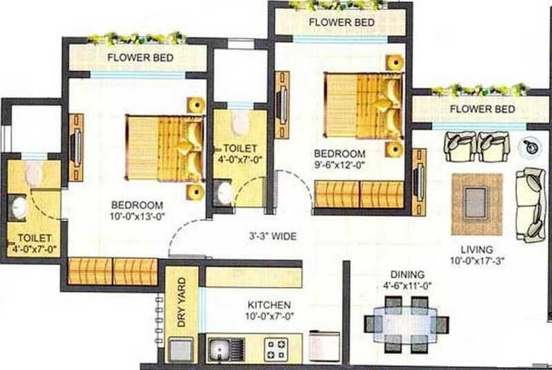 Floor plan of 2 BHK 1020 Sq. Ft. Apartment in Shreeji Sea View, Thane