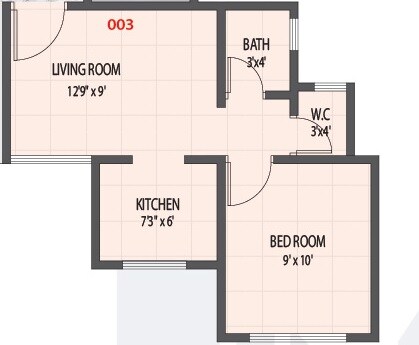 Floor plan of 1 BHK 365 Sq. Ft. Apartment in Shreeji Square, Thane