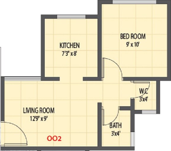Floor plan of 1 BHK 382 Sq. Ft. Apartment in Shreeji Square, Thane