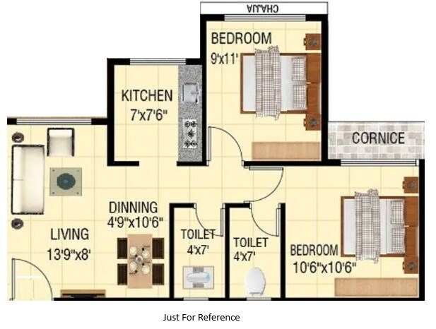 Floor plan of 2 BHK 446 Sq. Ft. Apartment in Shreeji Square, Thane
