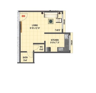 Floor plan of 227 Sq. Ft. Studio in Shreeji Square, Thane