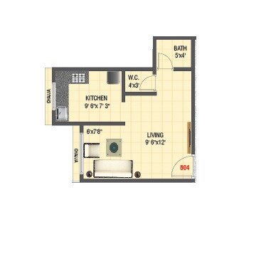 Floor plan of 283 Sq. Ft. Studio in Shreeji Square, Thane