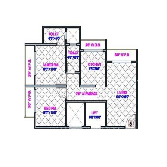 Floor plan of 2 BHK 708 Sq. Ft. Apartment in Shreenath Avenue, Thane