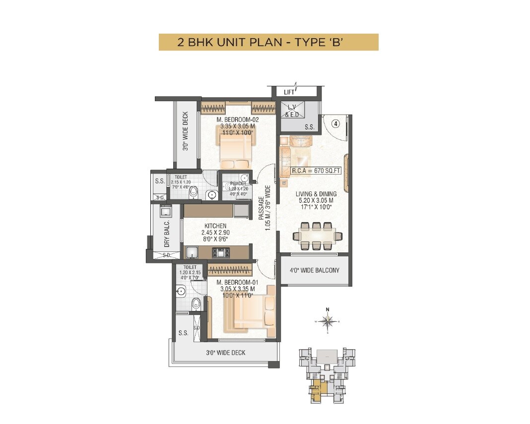 2 BHK 670 Sq. Ft. Apartment