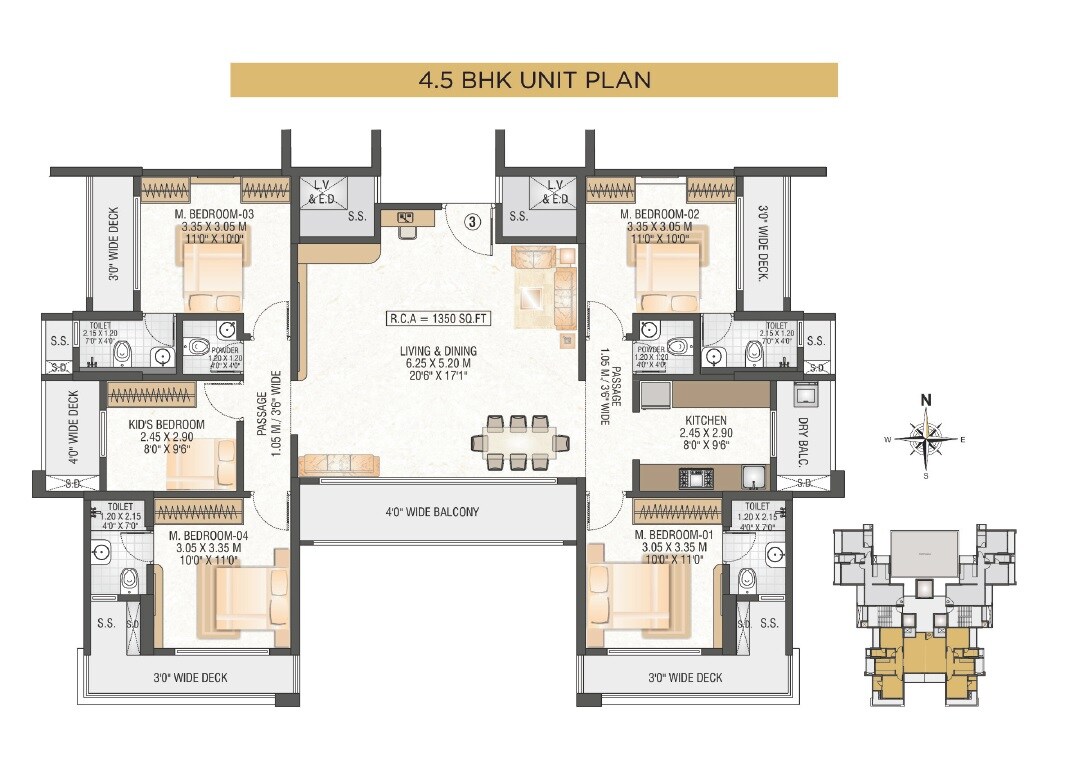 3 BHK 1350 Sq. Ft. Apartment