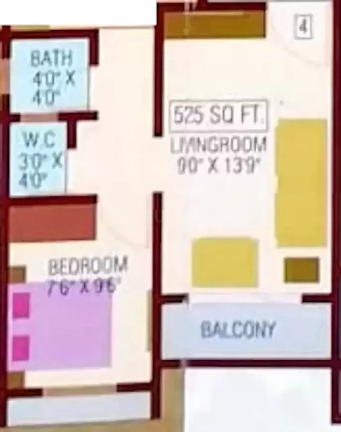 Floor plan of 1 BHK 525 Sq. Ft. Apartment in Shreenath Gajanan Heights, Thane