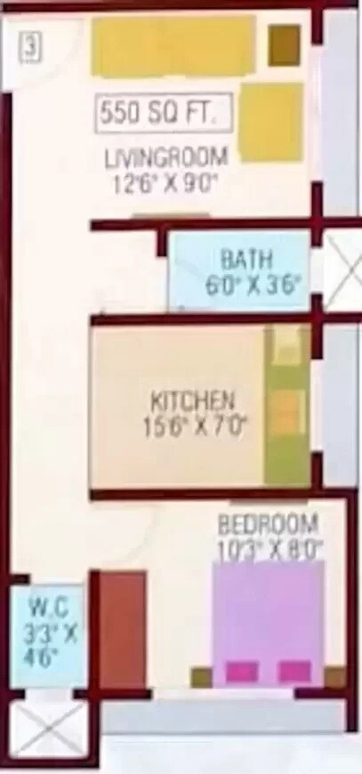 Floor plan of 1 BHK 550 Sq. Ft. Apartment in Shreenath Gajanan Heights, Thane