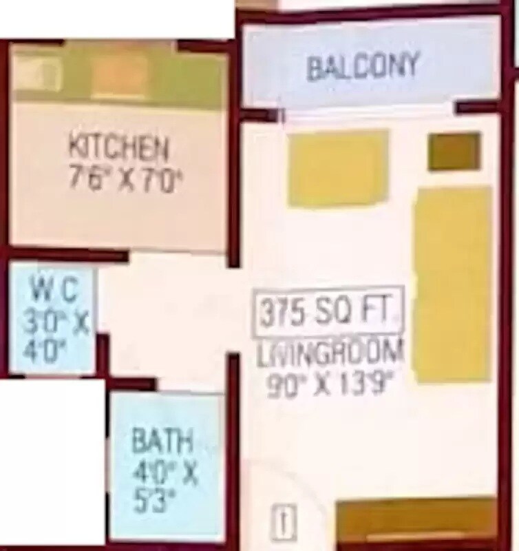 Floor plan of 375 Sq. Ft. Studio in Shreenath Gajanan Heights, Thane