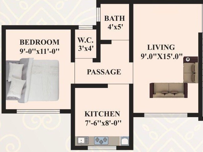 Floor plan of 1 BHK 264 Sq. Ft. Apartment in Shreeniwasa Residency, Thane
