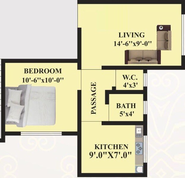 Floor plan of 1 BHK 340 Sq. Ft. Apartment in Shreeniwasa Residency, Thane