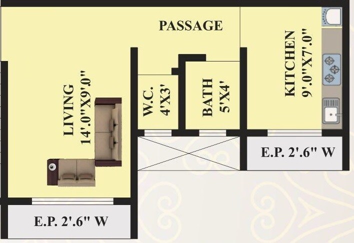 Floor plan of 200 Sq. Ft. Studio in Shreeniwasa Residency, Thane