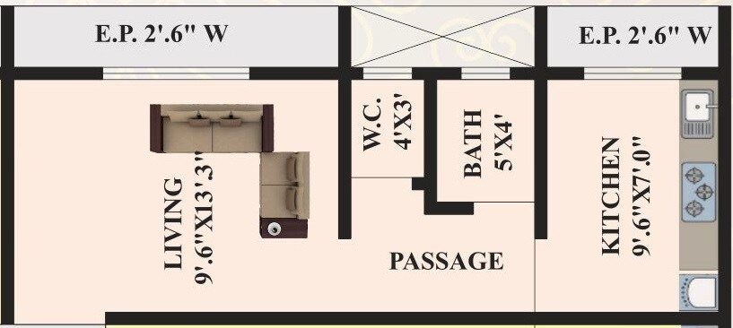 Floor plan of 238 Sq. Ft. Studio in Shreeniwasa Residency, Thane