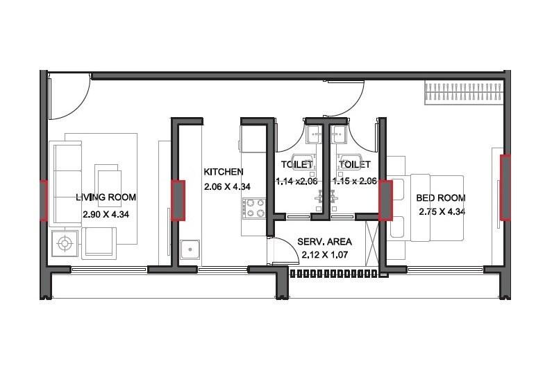 Floor plan of 1 BHK 317 Sq. Ft. Apartment in Shreeram Riviera, Thane