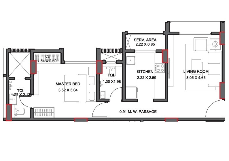 Floor plan of 1 BHK 428 Sq. Ft. Apartment in Shreeram Riviera, Thane