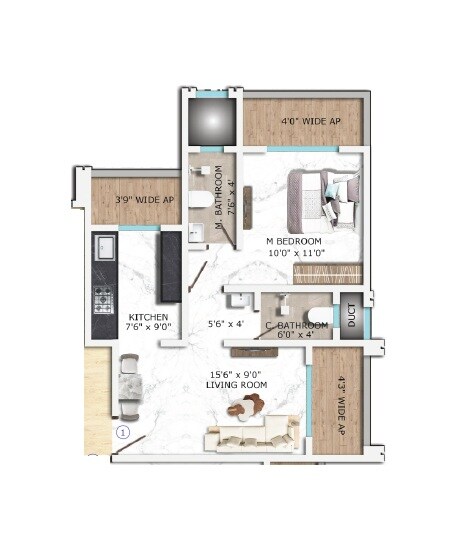 Floor plan of 1 BHK 493 Sq. Ft. Apartment in Shreeram Sai Sujas Residency, Thane