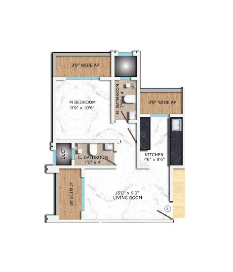 Floor plan of 1 BHK 535 Sq. Ft. Apartment in Shreeram Sai Sujas Residency, Thane