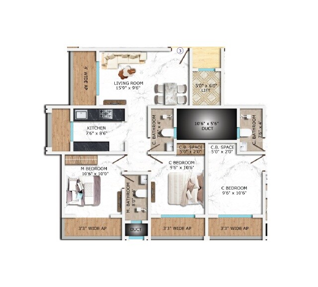 Floor plan of 2 BHK 659 Sq. Ft. Apartment in Shreeram Sai Sujas Residency, Thane