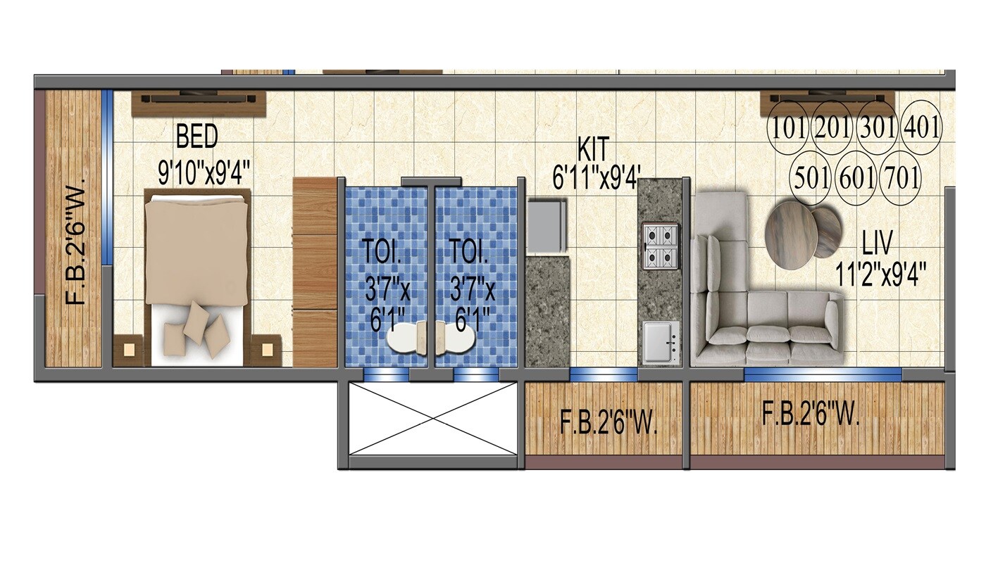 Floor plan of 1 BHK 421 Sq. Ft. Apartment in Shreeram Shivaay Avyaan, Thane