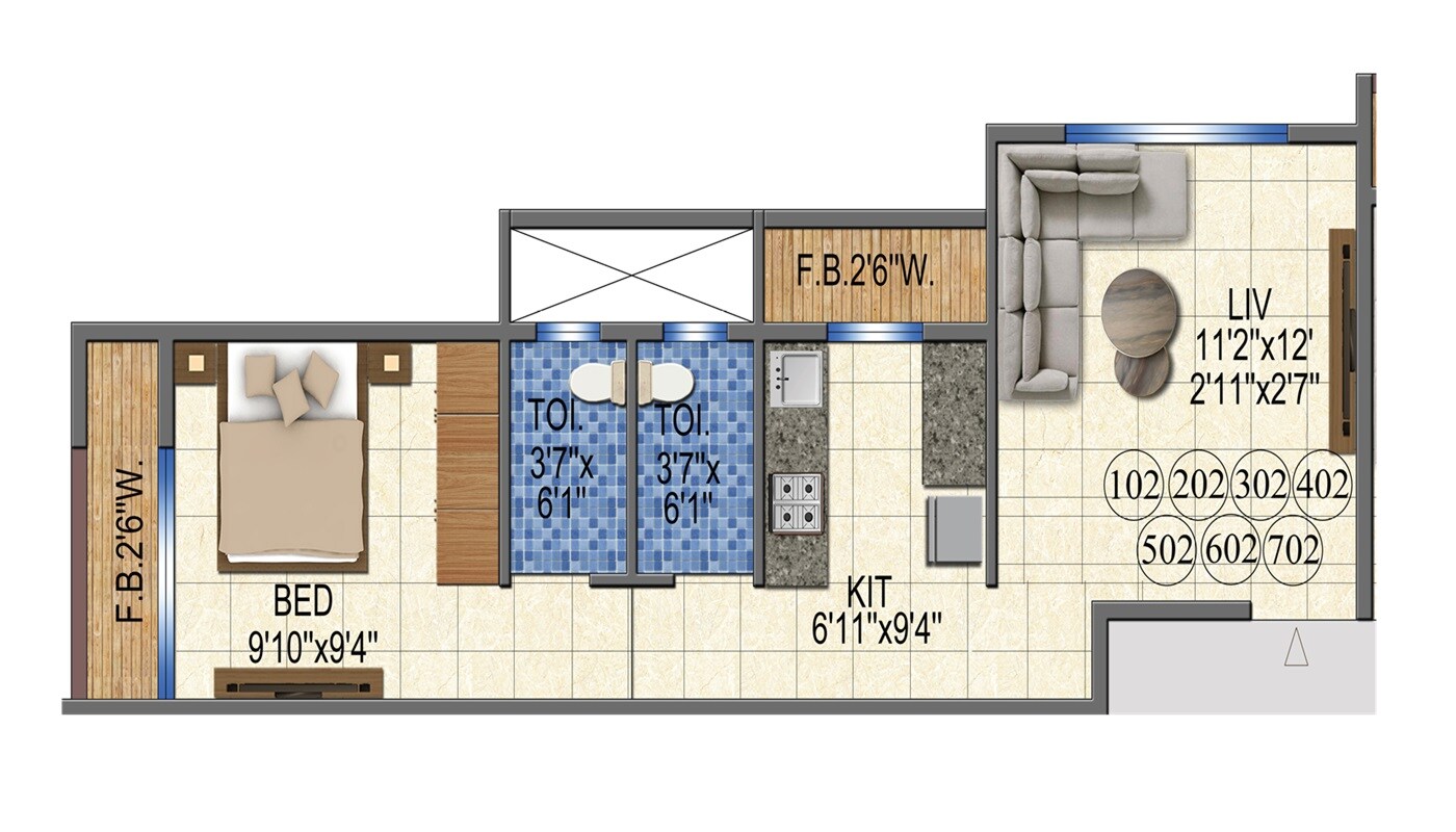 Floor plan of 1 BHK 431 Sq. Ft. Apartment in Shreeram Shivaay Avyaan, Thane