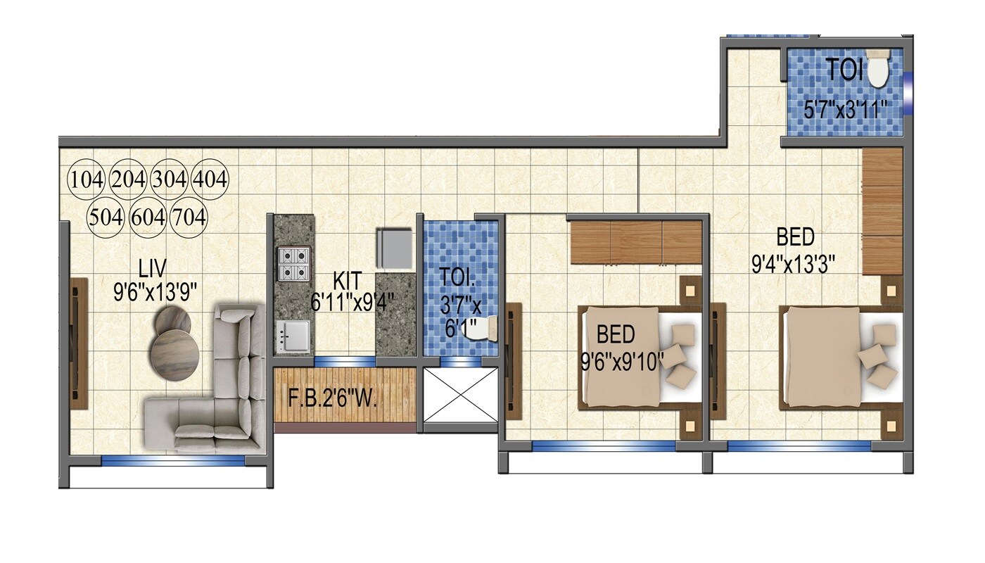 Floor plan of 2 BHK 541 Sq. Ft. Apartment in Shreeram Shivaay Avyaan, Thane