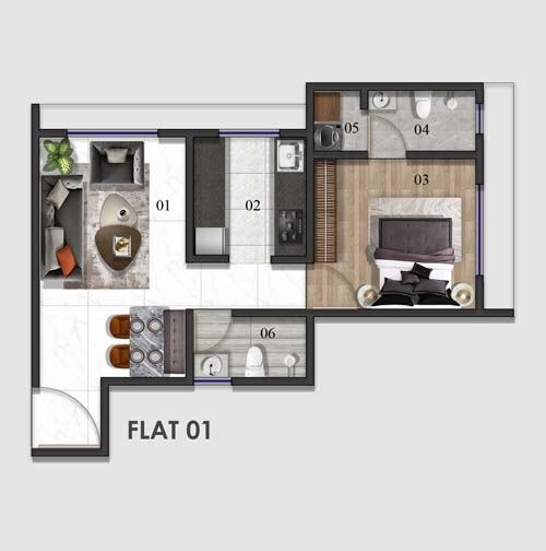 Floor plan of 1 BHK 485 Sq. Ft. Apartment in Shreerang Kutir, Thane