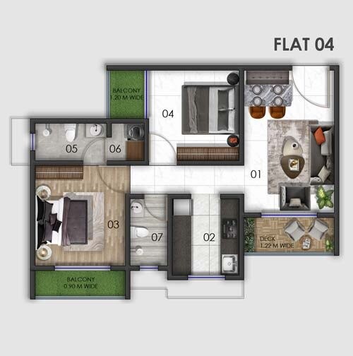 Floor plan of 2 BHK 631 Sq. Ft. Apartment in Shreerang Kutir, Thane