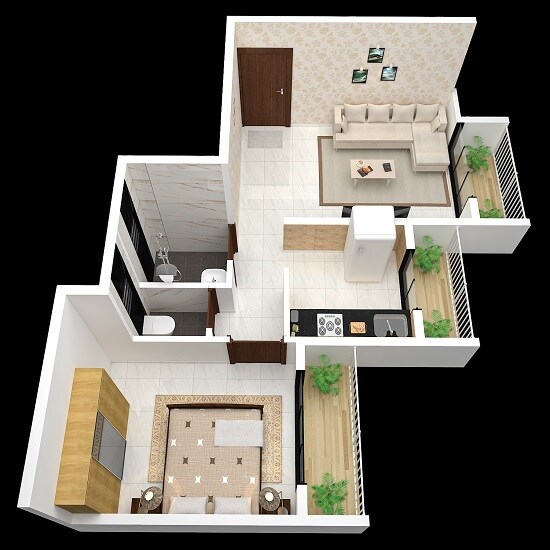 Floor plan of 1 BHK 347 Sq. Ft. Apartment in Shreesha Nirman Signature, Thane