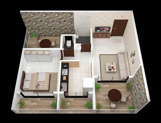 1 BHK 378 Sq. Ft. Apartment