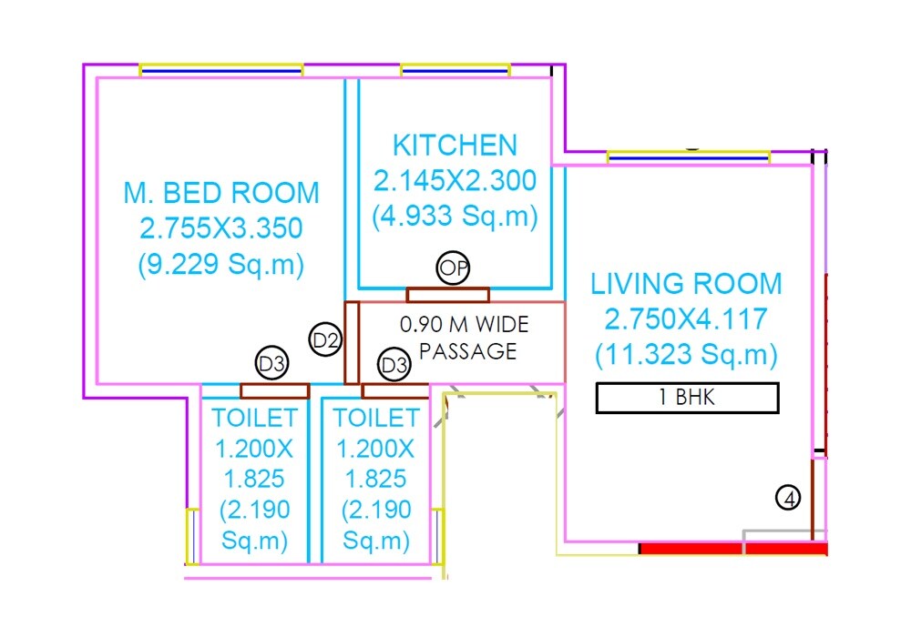 Floor plan of 1 BHK Apartment - 364 sq. ft. in Shreyas Maa Sharda, Thane
