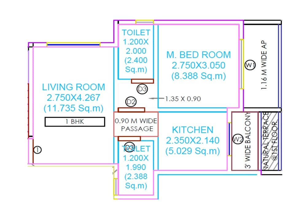 Floor plan of 1 BHK Apartment - 432 sq. ft. in Shreyas Maa Sharda, Thane