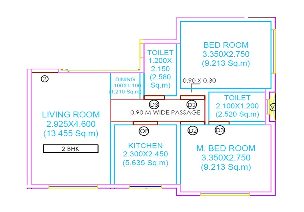 Floor plan of 2 BHK Apartment - 536 sq. ft. in Shreyas Maa Sharda, Thane