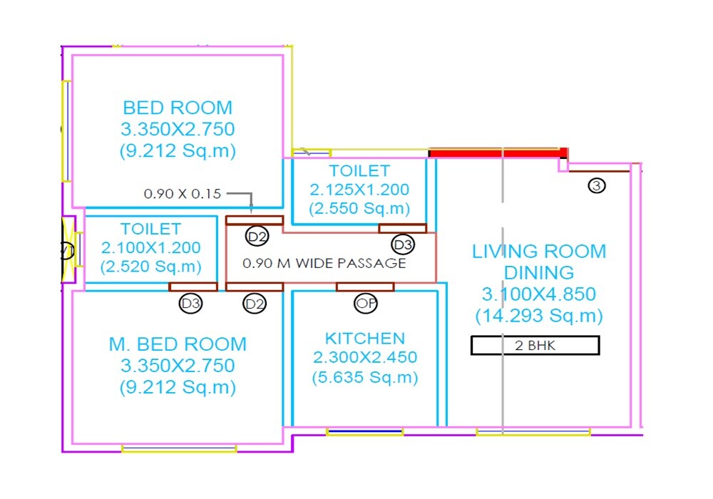 Floor plan of 2 BHK Apartment - 542 sq. ft. in Shreyas Maa Sharda, Thane