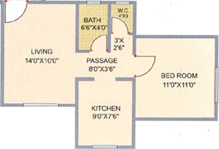 Floor plan of 1 BHK 358 Sq. Ft. Apartment in Shri Balaji Shrushtee, Thane
