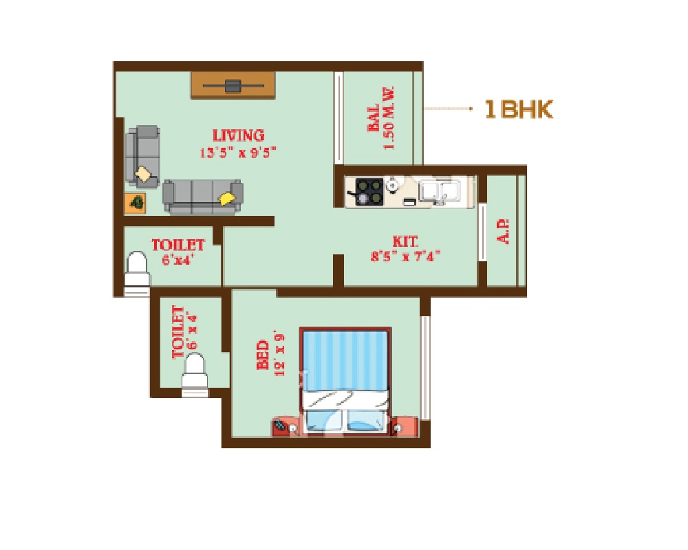 1 BHK 429 Sq. Ft. Apartment in Shri Kalki Tulsi Vatika