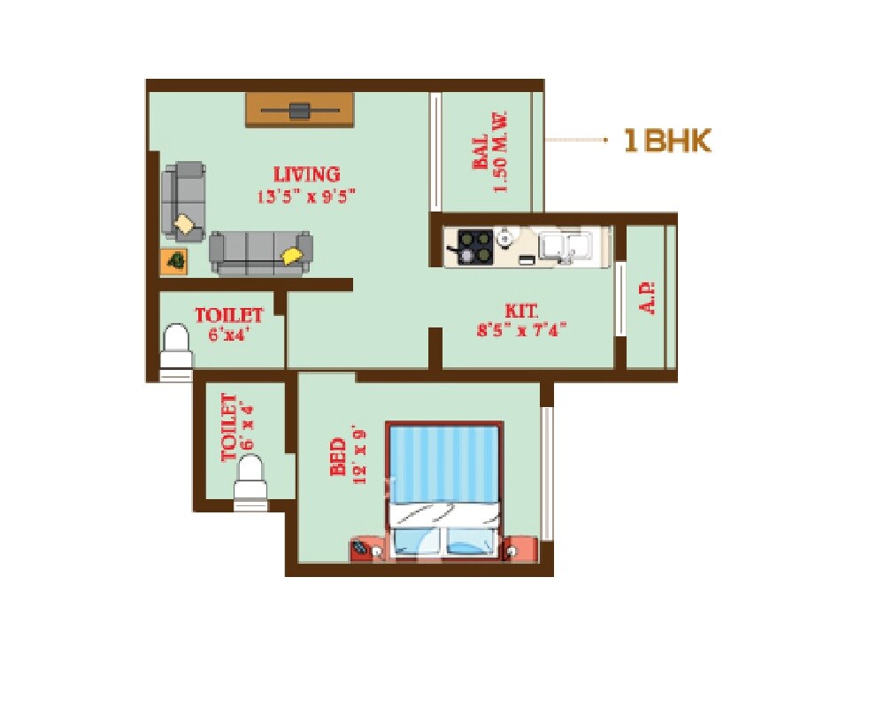 Floor plan of 1 BHK 429 Sq. Ft. Apartment in Shri Kalki Tulsi Vatika, Thane