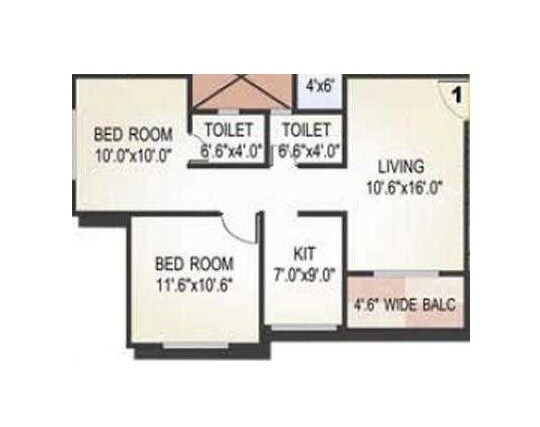 Floor plan of 2 BHK 559 Sq. Ft. Apartment in Shri Tirupati Heights Bhayander, Thane