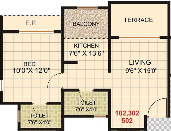 Floor plan of 1 BHK Apartment - 355 sq. ft. in Shrinath Anand Homes, Thane