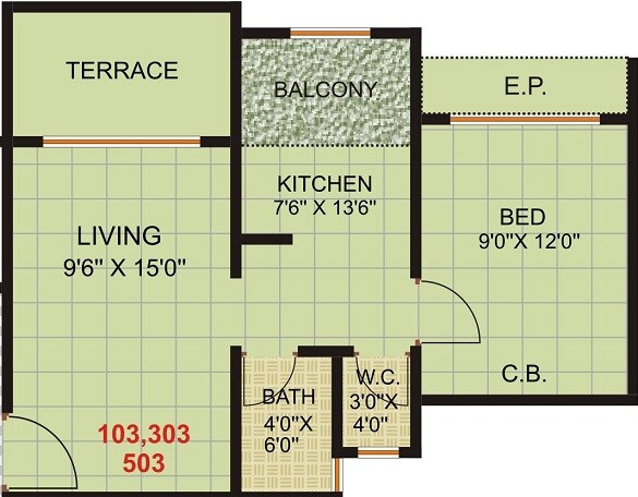 Floor plan of 1 BHK Apartment - 411 sq. ft. in Shrinath Anand Homes, Thane