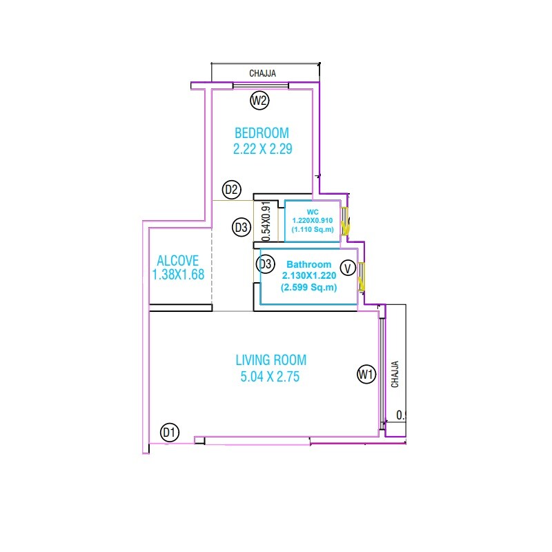 Floor plan of 1 BHK Apartment - 305 sq. ft. in Shrusti Shree Gangadhar CHS, Thane