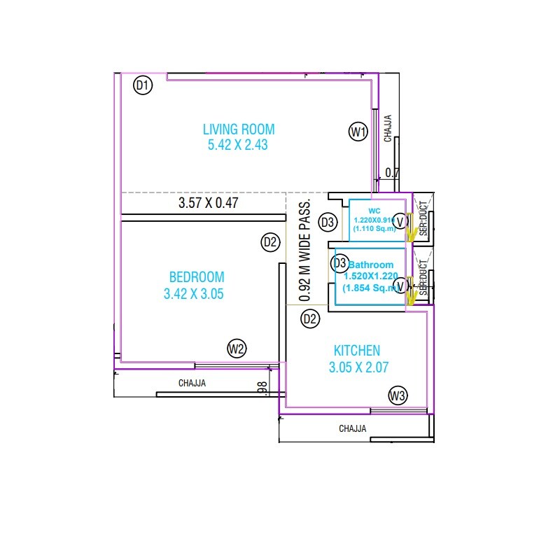 Floor plan of 1 BHK Apartment - 405 sq. ft. in Shrusti Shree Gangadhar CHS, Thane