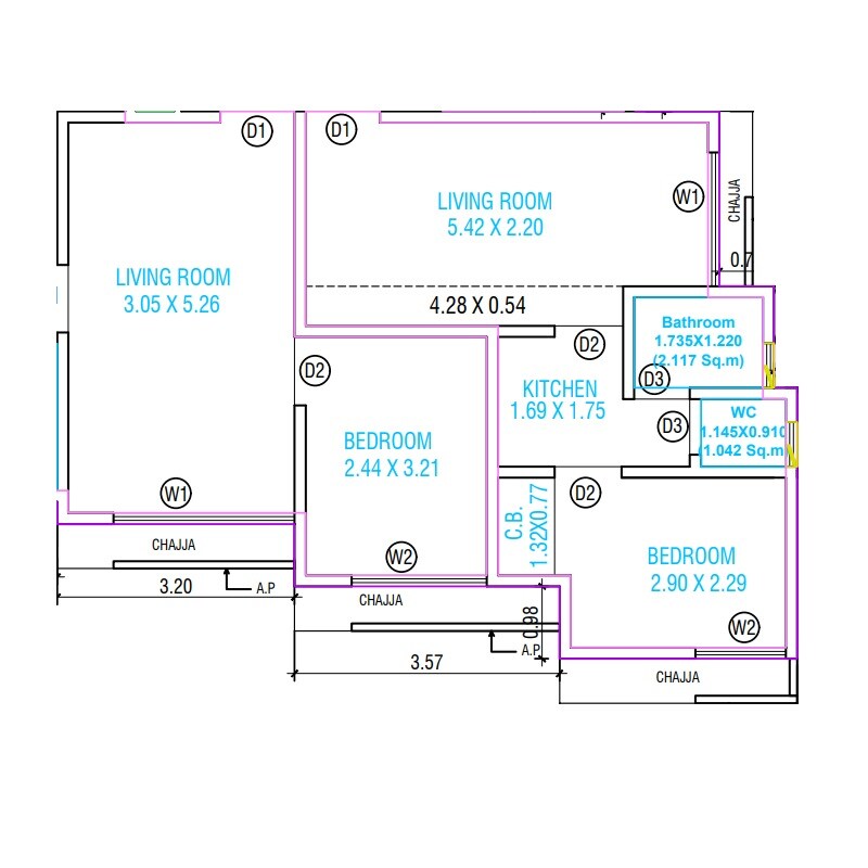 Floor plan of 2 BHK Apartment - 532 sq. ft. in Shrusti Shree Gangadhar CHS, Thane
