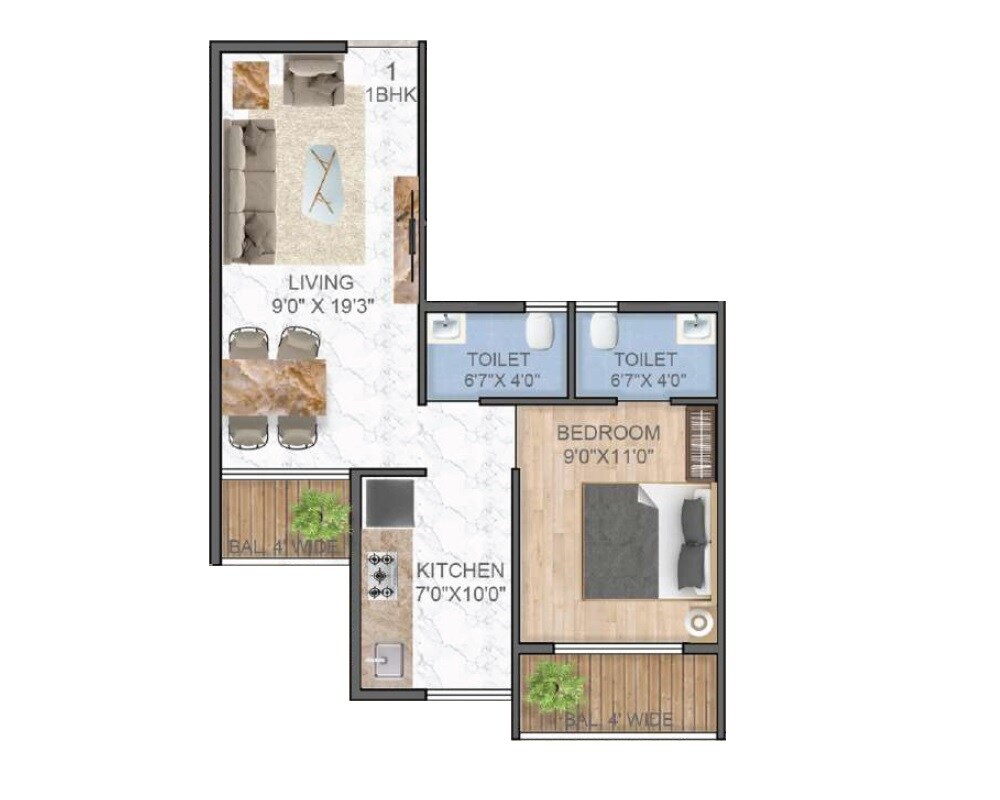 Floor plan of 1 BHK 550 Sq. Ft. Apartment in Shubh Krishna Kutir, Thane
