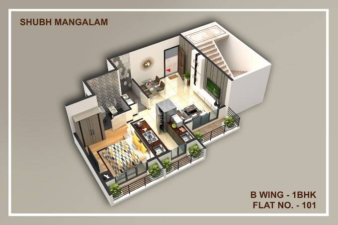 Floor plan of 1 BHK 411 Sq. Ft. Apartment in Shubh Mangalam, Thane