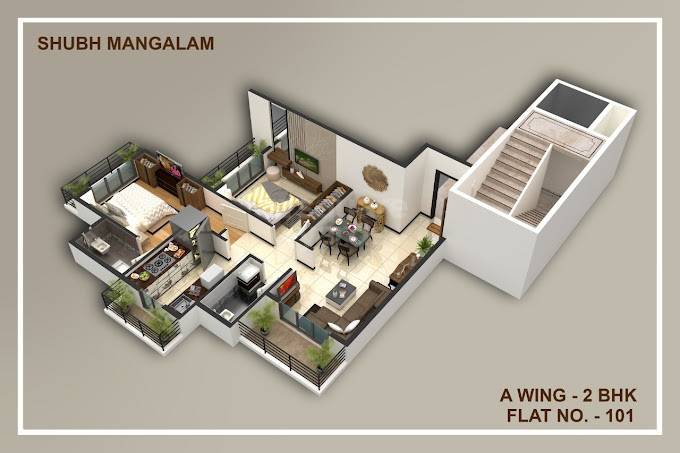 Floor plan of 2 BHK 525 Sq. Ft. Apartment in Shubh Mangalam, Thane