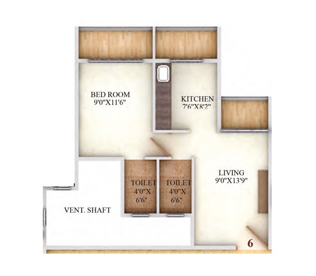 Floor plan of 1 BHK 480 Sq. Ft. Apartment in Shubh Precious Solitaire, Thane