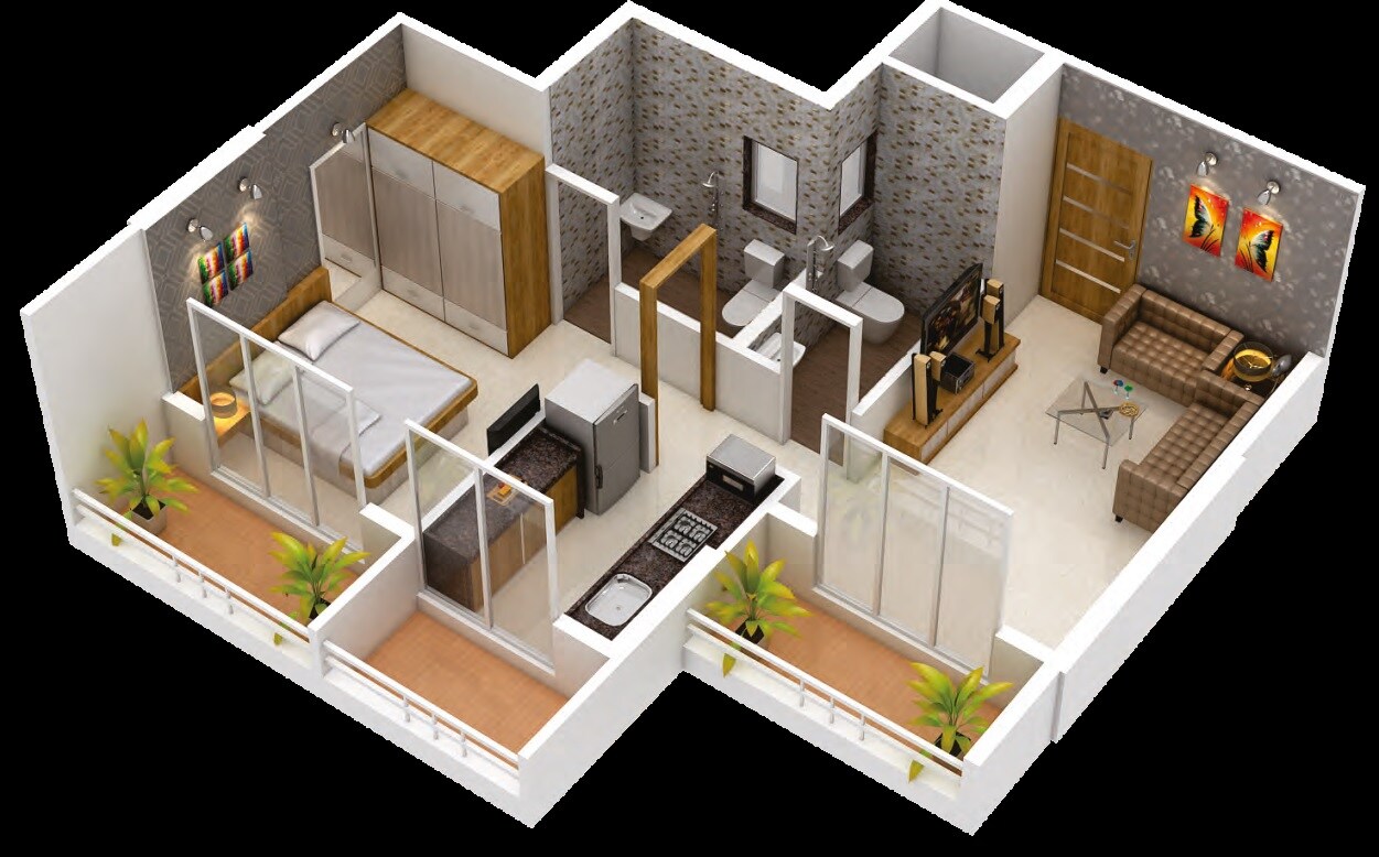 Floor plan of 1 BHK 458 Sq. Ft. Apartment in Shubh Precious Solitaire, Thane