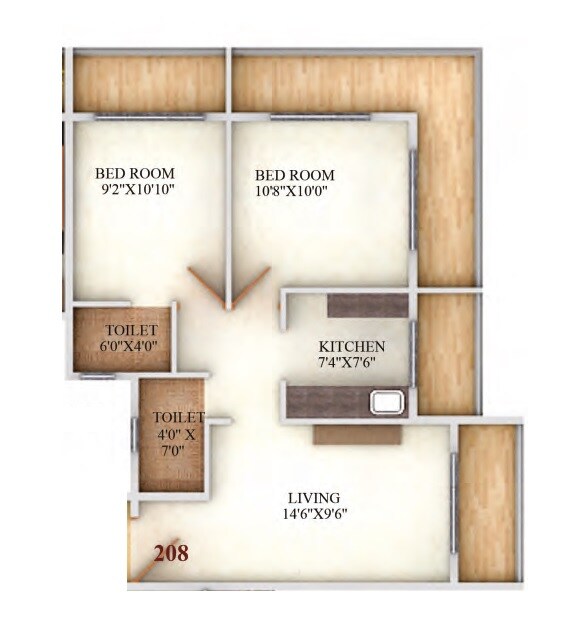 Floor plan of 2 BHK 624 Sq. Ft. Apartment in Shubh Precious Solitaire, Thane