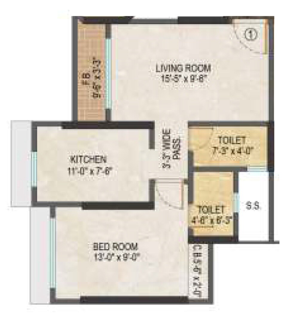 Floor plan of 1 BHK 462 Sq. Ft. Apartment in Shubh Seven Square Avenue, Thane